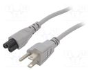 Cable; 3x18AWG; IEC C5 female,NEMA 5-15 (B) plug; PVC; 5m; grey LIAN DUNG