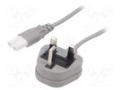 Cable; 2x0.75mm2; BS 1363 (G) plug,IEC C7 female; PVC; 1.8m; grey LIAN DUNG