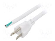 Cable; 3x16AWG; NEMA 5-15 (B) plug,wires; PVC; 1m; white; 13A; 125V LIAN DUNG