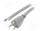 Cable; 3x16AWG; NEMA 5-15 (B) plug,wires; PVC; 3.5m; grey; 13A LIAN DUNG