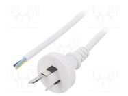 Cable; 3x0.75mm2; AS/NZS 3112 (I) plug,wires; PVC; 1m; white; 10A LIAN DUNG