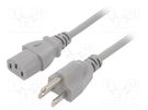 Cable; 3x18AWG; IEC C13 female,NEMA 5-15 (B) plug; PVC; 5m; grey LIAN DUNG