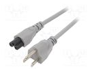 Cable; 3x18AWG; IEC C5 female,NEMA 5-15 (B) plug; PVC; 1.8m; grey LIAN DUNG