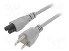 Cable; 3x18AWG; IEC C5 female,NEMA 5-15 (B) plug; PVC; 1m; grey LIAN DUNG