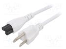 Cable; 3x18AWG; IEC C5 female,NEMA 5-15 (B) plug; PVC; 1m; white LIAN DUNG