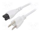 Cable; 3x18AWG; IEC C5 female,NEMA 5-15 (B) plug; PVC; 5m; white LIAN DUNG