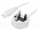Cable; 2x0.75mm2; BS 1363 (G) plug,IEC C7 female; PVC; 1m; white LIAN DUNG