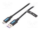Cable; USB 2.0; USB A plug,USB C plug; 1.5m; black; 480Mbps; PVC VENTION