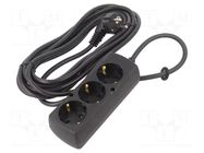 Extension lead; 3x1.5mm2; Schuko; Sockets: 3; PVC; black; Len: 5m JONEX