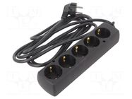 Extension lead; 3x1.5mm2; Schuko; Sockets: 5; PVC; black; Len: 3m JONEX