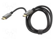 Cable; HDMI plug,both sides; PVC; textile; 2m; black; grey VCOM