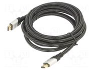 Cable; HDMI plug,both sides; PVC; textile; 3m; black; black,silver VCOM