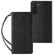 Magnet Strap Case Case for Samsung Galaxy S22 Ultra Pouch Wallet + Mini Lanyard Pendant Black, Hurtel