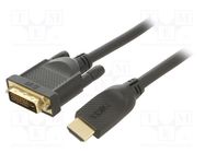 Cable; DVI-D (24+1) plug,HDMI plug; PVC; 3m; black; Core: Cu 