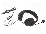 Headphones with microphone; black; USB; 2m; 20Hz÷20kHz; 32Ω 