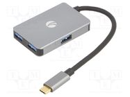 Hub USB; USB A socket x4,USB C plug; OTG,USB 3.0; silver; 5Gbps VCOM