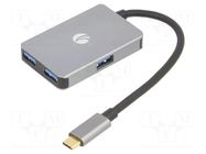 Hub USB; USB A socket x4,USB C plug; OTG,USB 3.0; grey; 5Gbps VCOM