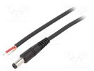 Cable; 1x1mm2; wires,DC 5,5/1,7 plug; straight; black; 0.5m WEST POL