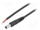 Cable; 1x1mm2; wires,DC 5,5/1,7 plug; straight; black; 1.5m WEST POL