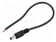 Cable; 2x0.5mm2; wires,DC 5,5/2,5 plug; straight; black; 0.25m BQ CABLE