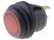 ROCKER; SPST; Pos: 2; OFF-(ON); 10A/28VDC; red; IP65; LED; 50mΩ; round SCI