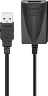 Active USB 2.0 extension cable, black, 5 m - USB 2.0 male (type A) > USB 2.0 female (type A)