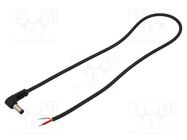 Cable; 1x1mm2; wires,DC 5,5/2,5 plug; angled; black; 0.5m WEST POL