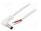 Cable; 1x1mm2; wires,DC 5,5/2,5 plug; angled; white; 0.5m WEST POL