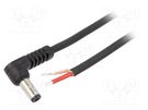 Cable; 1x1mm2; wires,DC 5,5/2,5 plug; angled; black; 1.5m WEST POL