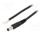 Cable; 1x0.75mm2; wires,DC 5,5/2,1 plug; straight; black; 1.5m WEST POL