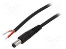 Cable; 1x1mm2; wires,DC 5,5/2,1 plug; straight; black; 1.5m WEST POL