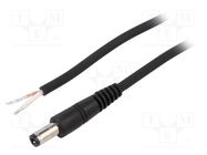 Cable; 1x0.75mm2; wires,DC 5,5/2,5 plug; straight; black; 1.5m WEST POL