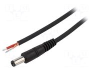 Cable; 1x1mm2; wires,DC 5,5/2,5 plug; straight; black; 1.5m WEST POL