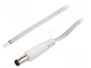 Cable; 2x0.5mm2; wires,DC 5,5/2,5 plug; straight; transparent; 3m BQ CABLE