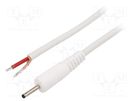 Cable; 1x1mm2; wires,DC 2,35/0,7 plug; straight; white; 0.5m WEST POL