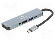 Hub USB; USB 3.1; PnP; grey; Number of ports: 5; 5Gbps; 0.12m GEMBIRD