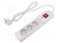 Plug socket strip: protective; Sockets: 3; 250VAC; 10A; grey ARMAC