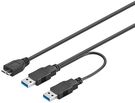 USB 3.0 Dual Power SuperSpeed Cable, Black, 0.3 m - USB 3.0 male (type A), USB 3.0 male (type A)  > USB 3.0 micro male (type B)