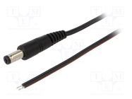 Cable; 2x0.35mm2; wires,DC 5,5/1,7 plug; straight; black; 0.5m WEST POL