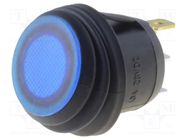 ROCKER; SPST; Pos: 2; ON-OFF; 10A/24VDC; blue; IP65; LED; 50mΩ; round SCI