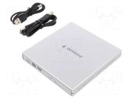 External DVD drive; silver; DC,USB B socket,USB B plug; USB 2.0 GEMBIRD