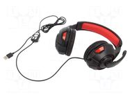 Headphones with microphone; black,red; USB A; headphones; 2m GEMBIRD