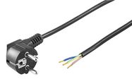 Angled Protective Contact Cable for Assembly, 5 m, Black, (3*1 mm²), 5 m - safety plug hybrid (type E/F, CEE 7/7) 90° > Loose cable ends