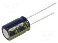 Capacitor: electrolytic; low ESR; THT; 1000uF; 16VDC; Ø10x16mm PANASONIC