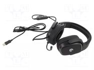 Headphones with microphone; black; Jack 3,5mm,USB A; with LED GEMBIRD