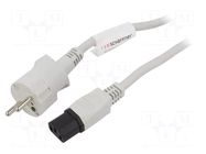 Cable; CEE 7/7 (E/F) plug,IEC C13 female; 2m; white; 10A; 250V SCHAFFNER
