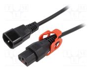 Cable; IEC C13 female,IEC C14 male; 1m; with IEC LOCK+ locking SCHAFFNER