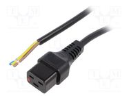 Cable; IEC C19 female,wires; 4m; with IEC LOCK locking; black SCHAFFNER