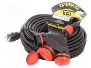 Extension lead; 3x2.5mm2; Sockets: 3; rubber; black; 25m; 16A KEL