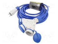 Extension lead; 3x2.5mm2; Sockets: 3; PUR; blue; 10m; 16A KEL